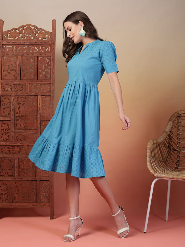Indibelle Cotton Schiffli Solid Dress