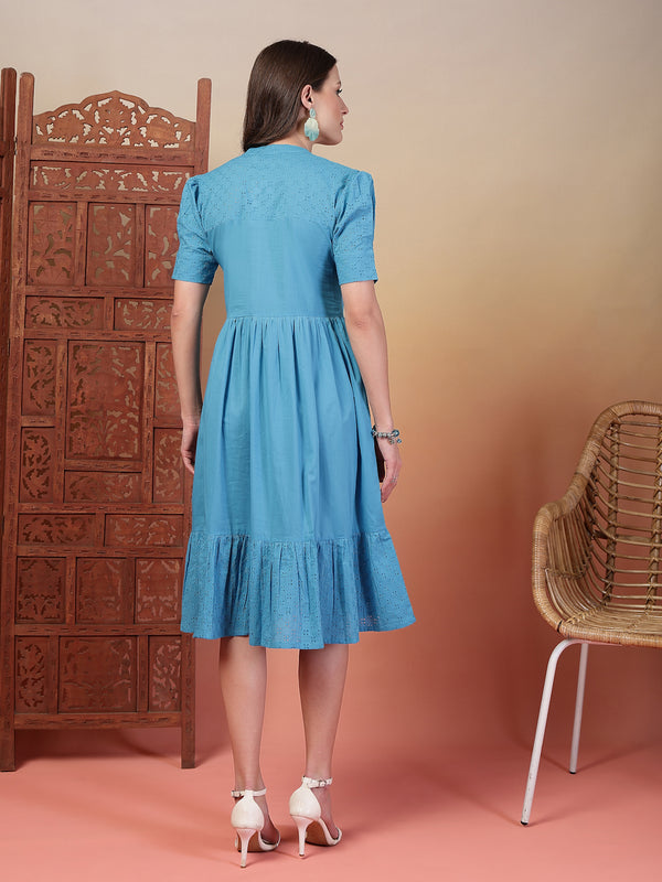 Indibelle Cotton Schiffli Solid Dress