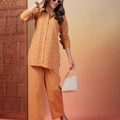 Indibelle Cotton Schiffli Solid Co-ord Set