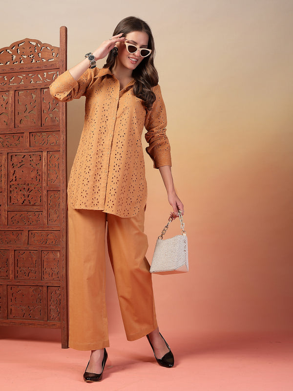 Indibelle Cotton Schiffli Solid Co-ord Set