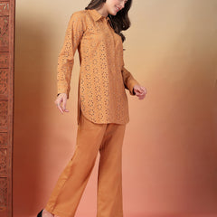 Indibelle Cotton Schiffli Solid Co-ord Set