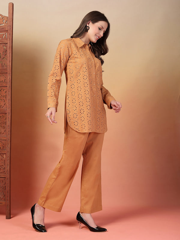 Indibelle Cotton Schiffli Solid Co-ord Set