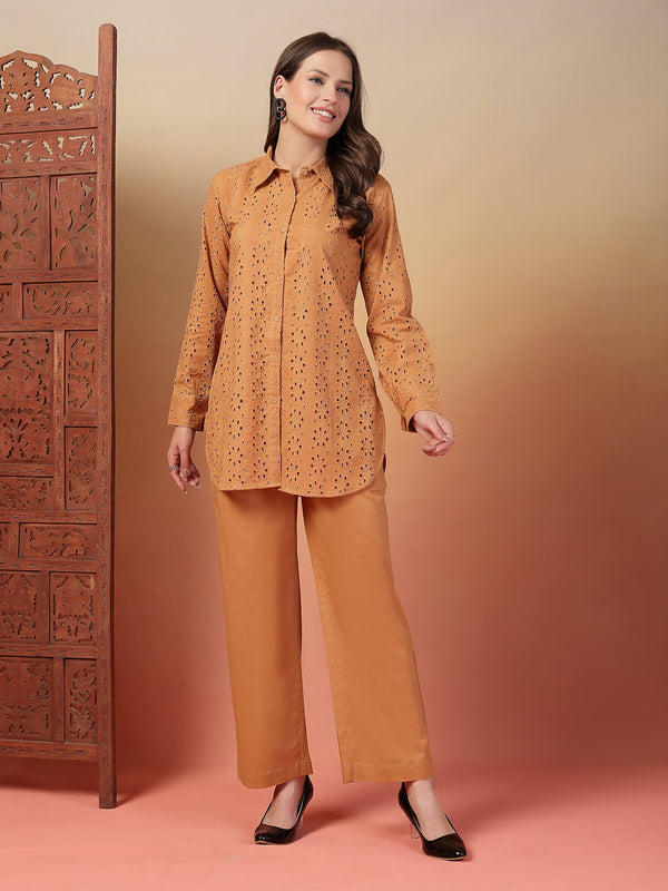 Indibelle Cotton Schiffli Solid Co-ord Set