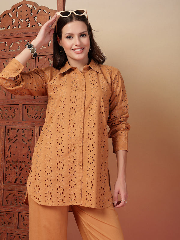 Indibelle Cotton Schiffli Solid Co-ord Set