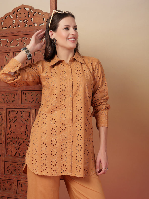 Indibelle Cotton Schiffli Solid Co-ord Set