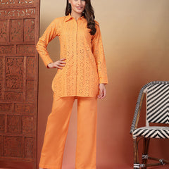 Indibelle Cotton Schiffli Solid Co-ord Set