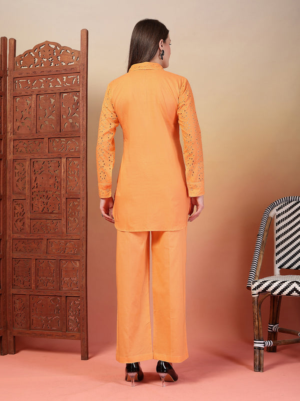 Indibelle Cotton Schiffli Solid Co-ord Set