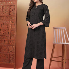 Indibelle Cotton Schiffli Solid Kurta Set