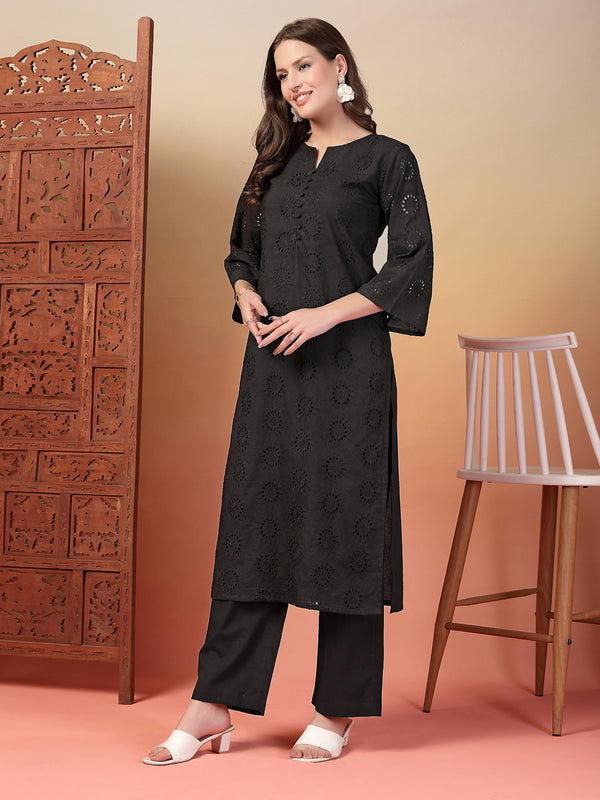 Indibelle Cotton Schiffli Solid Kurta Set