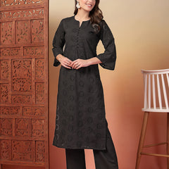 Indibelle Cotton Schiffli Solid Kurta Set