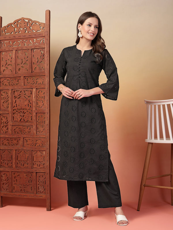 Indibelle Cotton Schiffli Solid Kurta Set