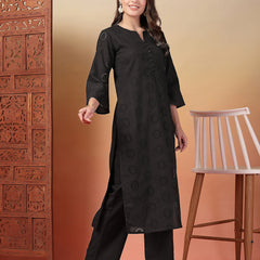 Indibelle Cotton Schiffli Solid Kurta Set