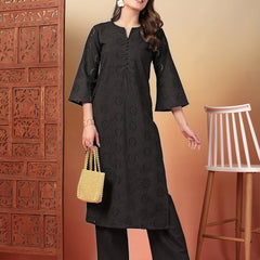 Indibelle Cotton Schiffli Solid Kurta Set
