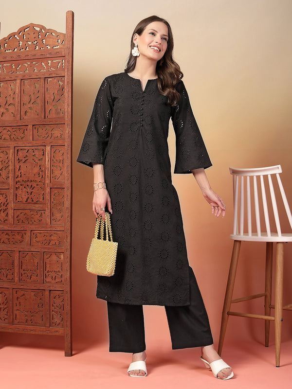 Indibelle Cotton Schiffli Solid Kurta Set