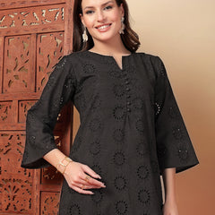Indibelle Cotton Schiffli Solid Kurta Set