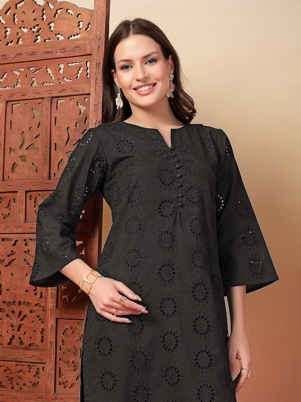 Indibelle Cotton Schiffli Solid Kurta Set