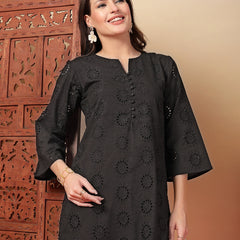 Indibelle Cotton Schiffli Solid Kurta Set