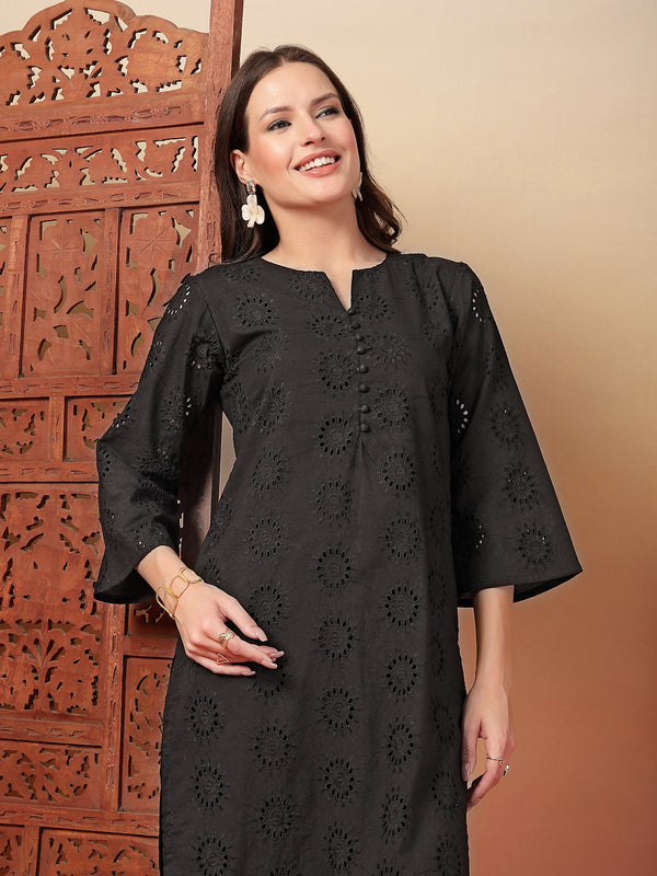 Indibelle Cotton Schiffli Solid Kurta Set
