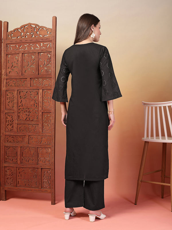 Indibelle Cotton Schiffli Solid Kurta Set