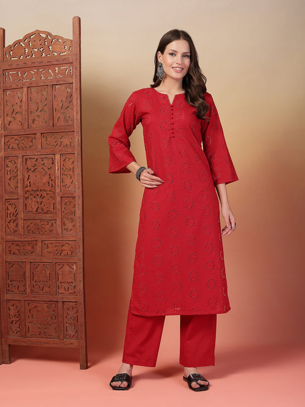 Indibelle Cotton Schiffli Solid Kurta Set
