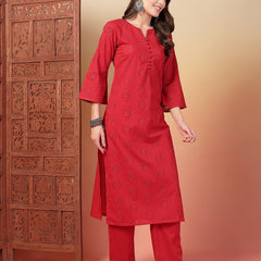 Indibelle Cotton Schiffli Solid Kurta Set