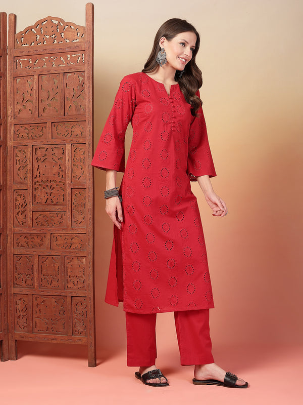 Indibelle Cotton Schiffli Solid Kurta Set