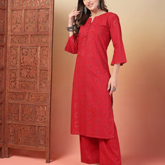 Indibelle Cotton Schiffli Solid Kurta Set