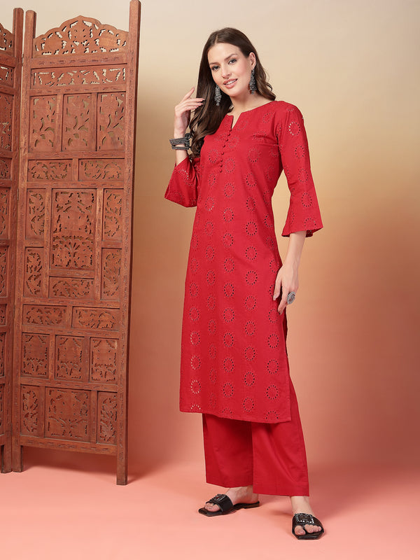 Indibelle Cotton Schiffli Solid Kurta Set