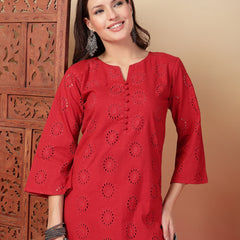 Indibelle Cotton Schiffli Solid Kurta Set