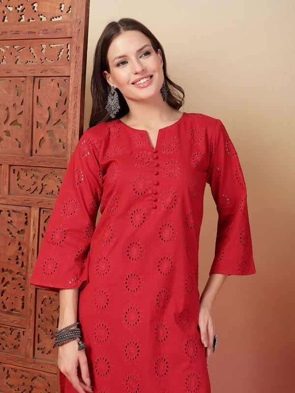 Indibelle Cotton Schiffli Solid Kurta Set