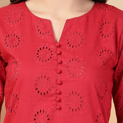 Indibelle Cotton Schiffli Solid Kurta Set