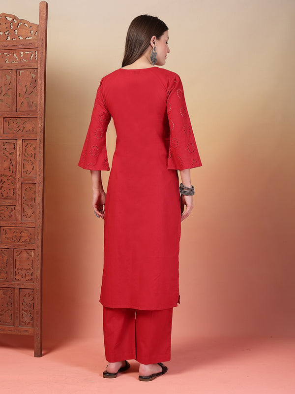 Indibelle Cotton Schiffli Solid Kurta Set