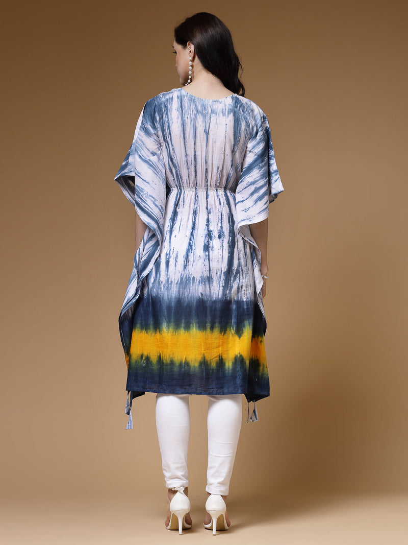 Indibelle Blue Tie Dye Print Cotton Kaftan Kurta