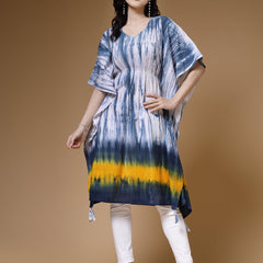 Indibelle Blue Tie Dye Print Cotton Kaftan Kurta