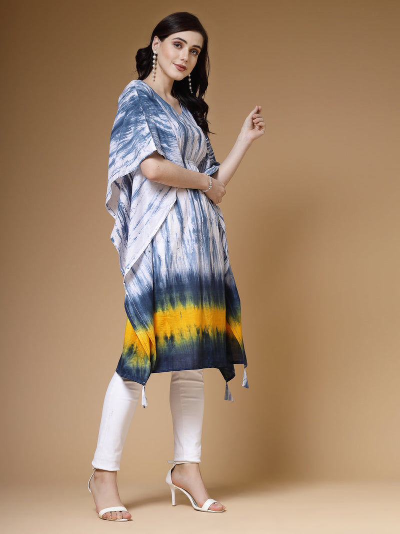 Indibelle Blue Tie Dye Print Cotton Kaftan Kurta