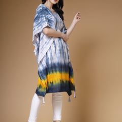 Indibelle Blue Tie Dye Print Cotton Kaftan Kurta