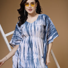 Indibelle Blue Tie Dye Print Cotton Kaftan Kurta