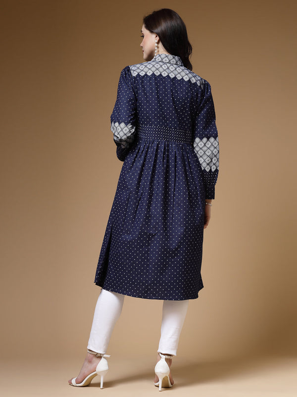 Indibelle Blue Printed Denim Shrug