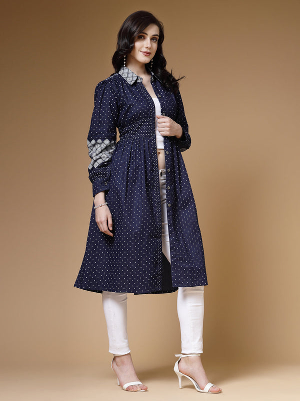 Indibelle Blue Printed Denim Shrug