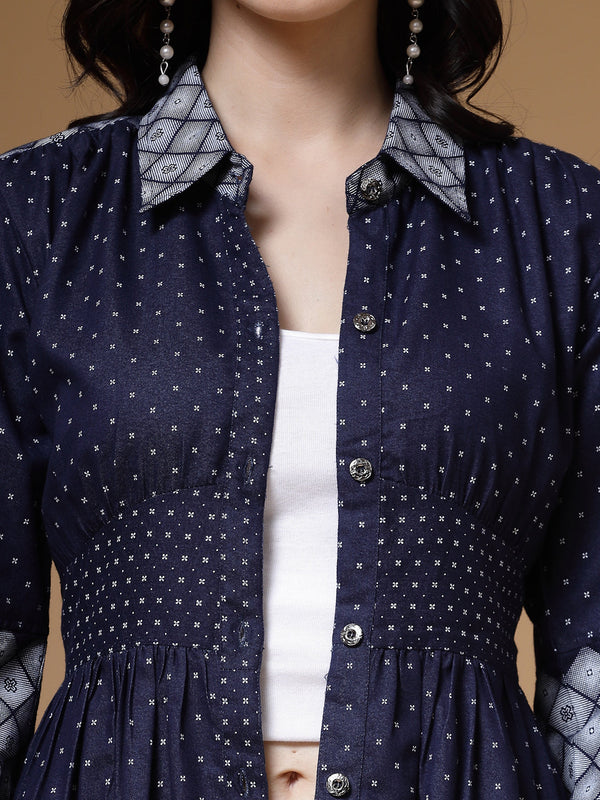 Indibelle Blue Printed Denim Shrug