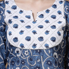 Indibelle Cotton Gotta Work Floral Print Straight Kurta (Blue)
