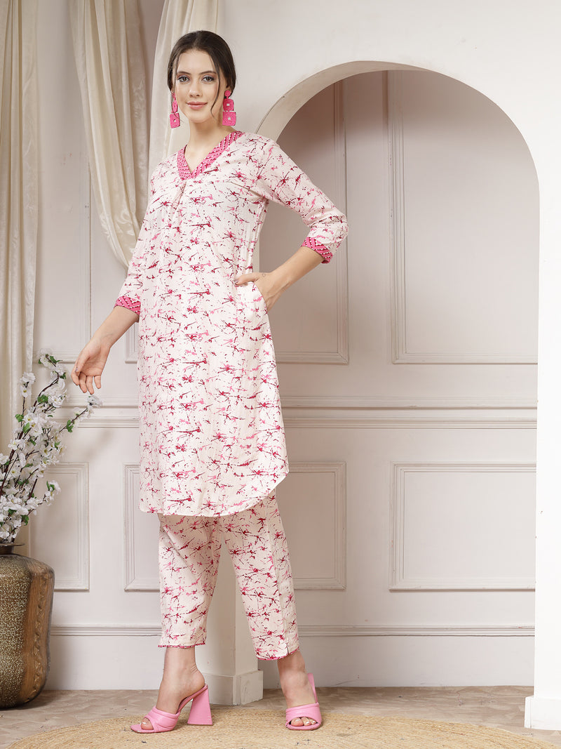 Indibelle Cotton Abstract Print Co-ord Set (Pink)