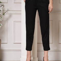Indibelle Viscose Lycra Premium Straight Fit Trousers (Black)