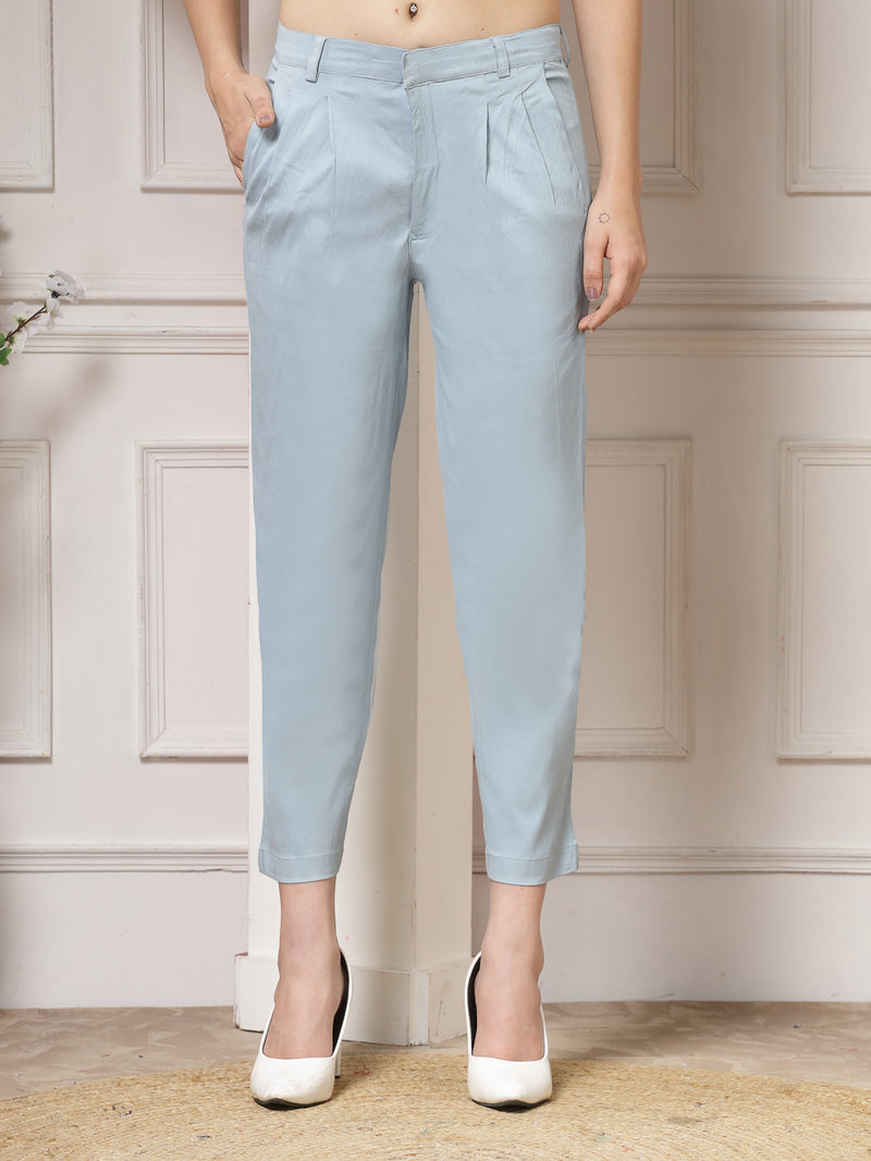 Indibelle Viscose Lycra Premium Straight Fit Trousers (Sky Blue)