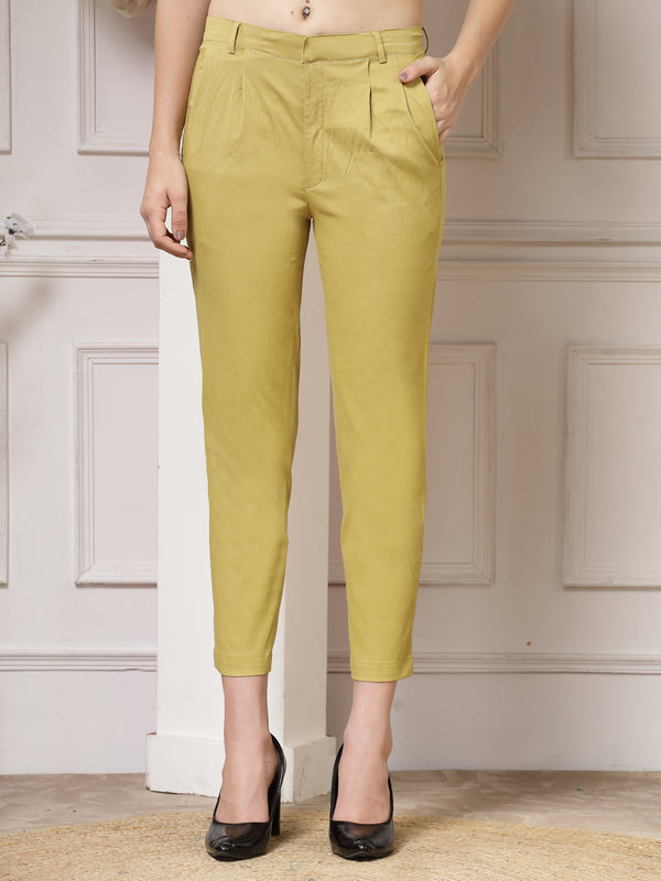 Indibelle Viscose Lycra Premium Straight Fit Trousers (Mustard)