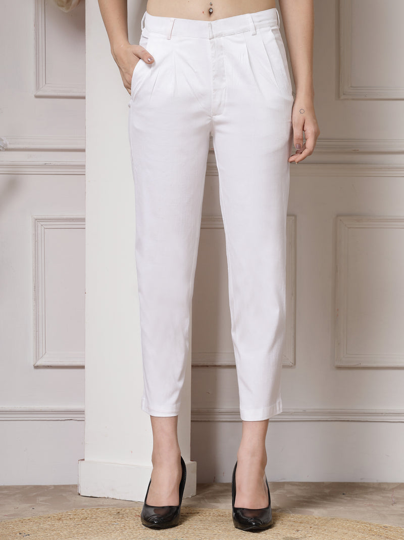Indibelle Viscose Lycra Premium Straight Fit Trousers (White)