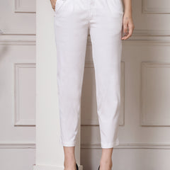 Indibelle Viscose Lycra Premium Straight Fit Trousers (White)