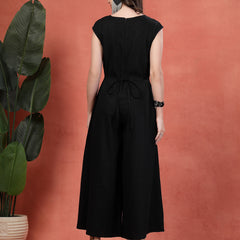 Indibelle Linen Flared Long Jumpsuit (Black)