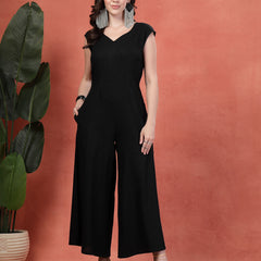 Indibelle Linen Flared Long Jumpsuit (Black)