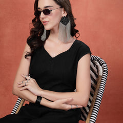 Indibelle Linen Flared Long Jumpsuit (Black)